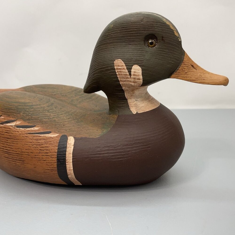 Vintage Wood Duck Drake Decoy Resin Decor Rustic Cabin Country Wooden Look 11”